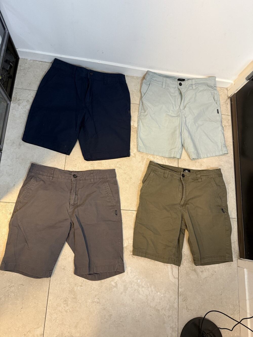 O'Neill Men's Chino Shorts Size 32 Standard Fit Lot of 4 Navy Khaki Gray Green